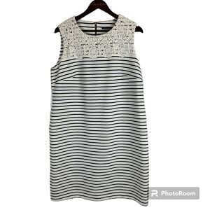 New Tommy Hilfiger Women Sz 16 Dress White Lace Navy Striped Sleeveless Sheath